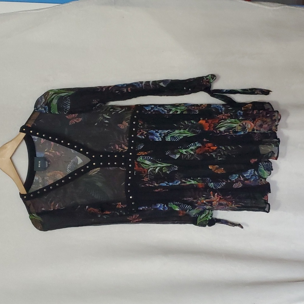 🏠 Maeve Anthropologie Black Sheer Chiffon Nighttime Floral Mini Dress. S